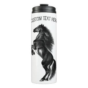 Upright Black Wild Horse - Black and White Drawing Thermal Tumbler