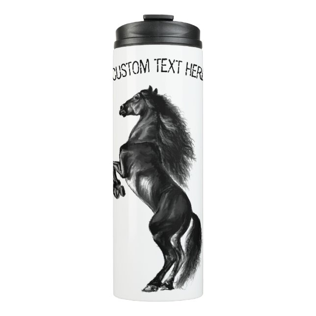 Upright Black Wild Horse - Black and White Drawing Thermal Tumbler (Front)