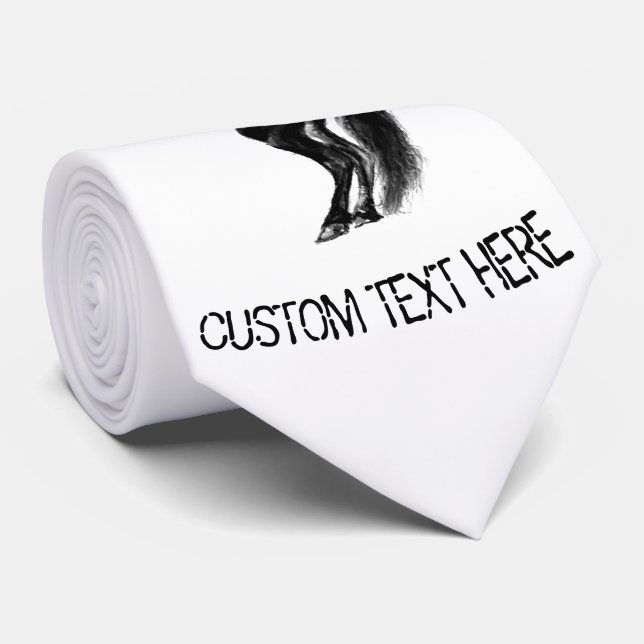 Upright Black Wild Horse - Black and White Drawing Tie (Rolled)