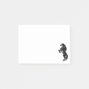 Upright Black Wild Horse - Black & White Drawing - Post-it Notes