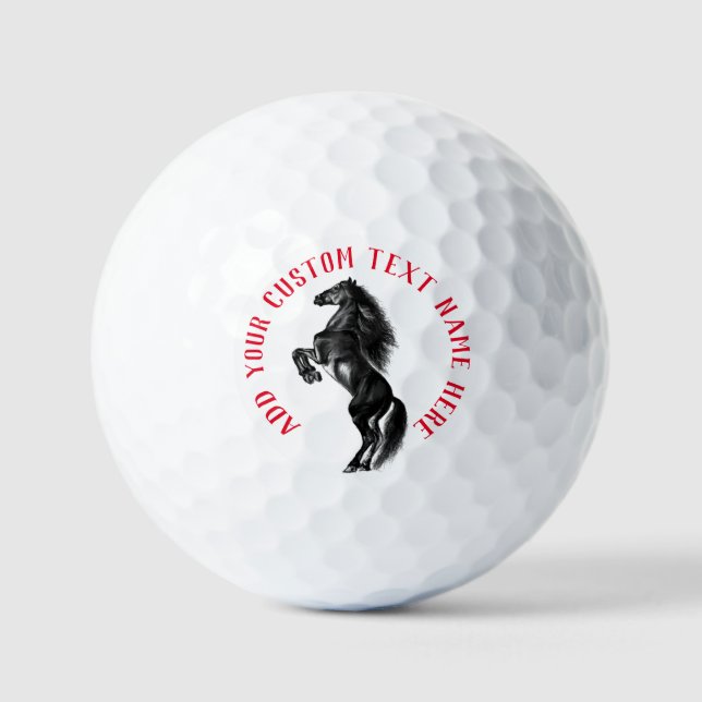Upright Black Wild Horse Custom Text Golf Balls (Front)