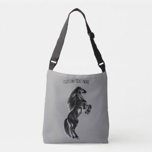 Upright Black Wild Horse - Drawing - Add Your Text Crossbody Bag