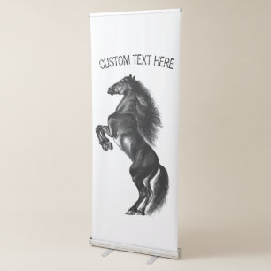 Upright Black Wild Horse - Drawing - Add Your Text Retractable Banner