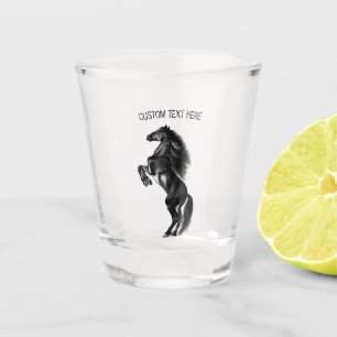 Upright Black Wild Horse - Drawing - Add Your Text Shot Glass