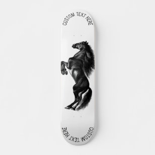 Upright Black Wild Horse - Drawing - Add Your Text Skateboard