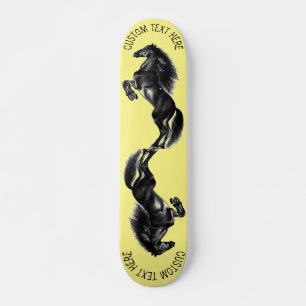 Upright Black Wild Horse - Drawing - Add Your Text Skateboard