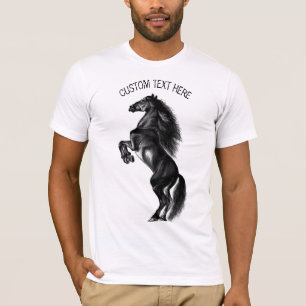 Upright Black Wild Horse - Drawing - Add Your Text T-Shirt