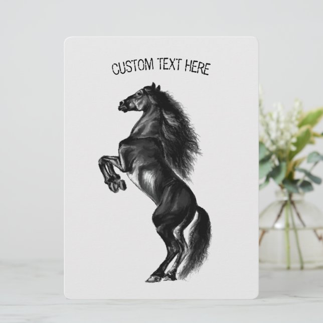 Upright Black Wild Horse - Drawing - Custom Text (Standing Front)