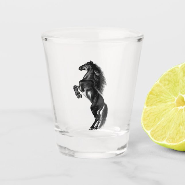 Upright Black Wild Horse - Drawing Shot Glass (Front)