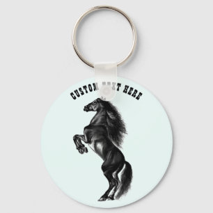 Upright Black Wild Horse Keychain - Custom Text