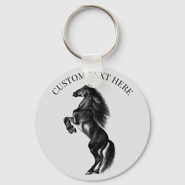 Upright Black Wild Horse Keychain Custom Text Name (Front)