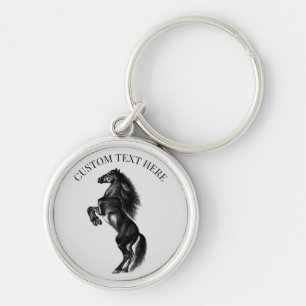 Upright Black Wild Horse Keychain Custom Text Name