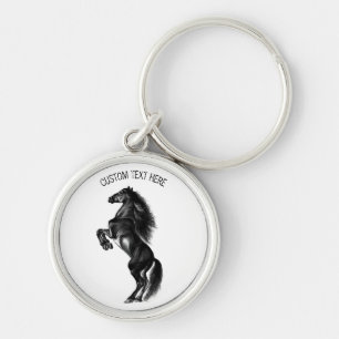 Upright Black Wild Horse Keychain with Custom Text