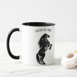 Upright Black Wild Horse Mug with Custom Text