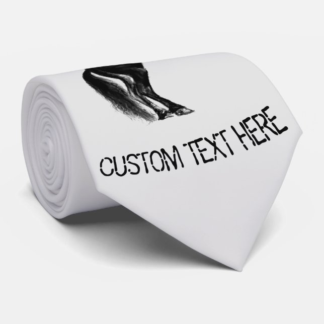 Upright Black Wild Horse Neck Tie Custom Text (Rolled)
