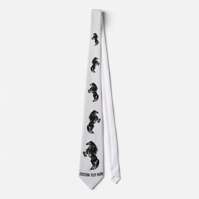 Upright Black Wild Horse Neck Tie with Custom Text (Front)