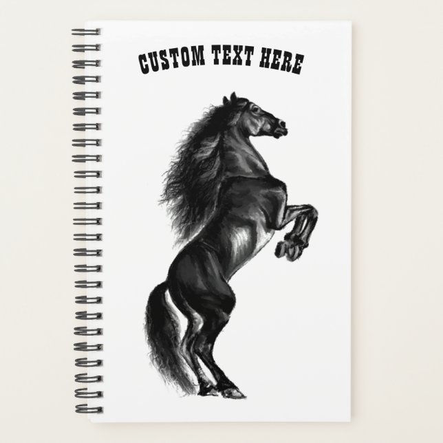 Upright Black Wild Horse Planner - Custom Text (Front)