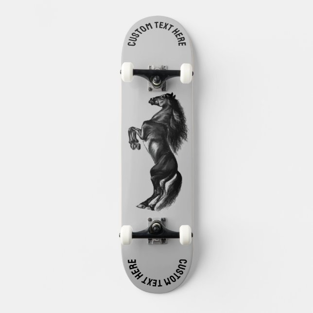 Upright Black Wild Horse Skateboard Custom Text (Front)