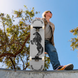 Upright Black Wild Horse Skateboard - Your Text