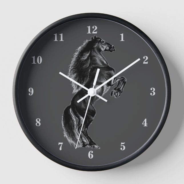 Upright Black Wild Horse Wall Clock Gift (Front)