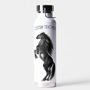 Upright Black Wild Horse Water Bottle - Your Text