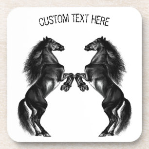 Upright Black Wild Horses - Add Your Text / Colour Coaster