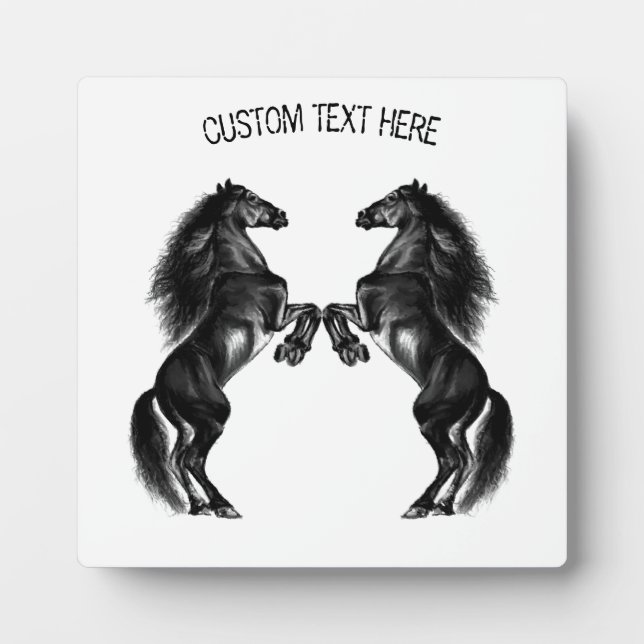 Upright Black Wild Horses - Add Your Text / Colour Plaque (Front)