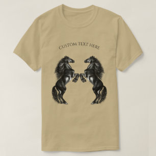 Upright Black Wild Horses - Add Your Text / Colour T-Shirt