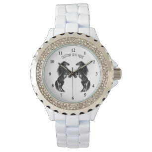 Upright Black Wild Horses - Add Your Text / Colour Watch