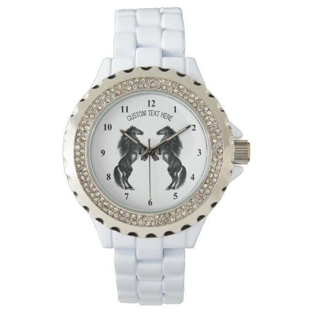 Upright Black Wild Horses - Add Your Text / Colour Watch (Front)