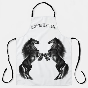Upright Black Wild Horses Apron with Custom Text