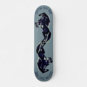 Upright Black Wild Horses Drawing Add Text /Colou Skateboard