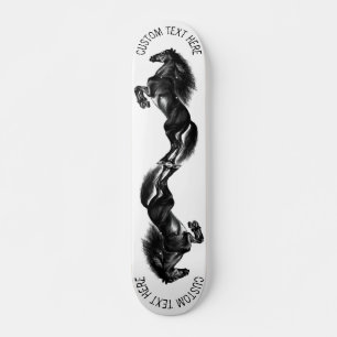 Upright Black Wild Horses Drawing Add Text / Name Skateboard