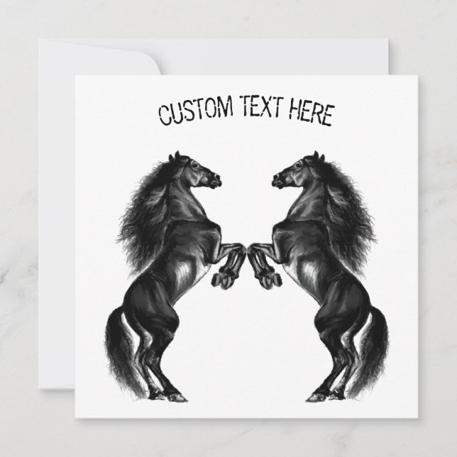 Upright Black Wild Horses Drawing - Add Your Text (Front)