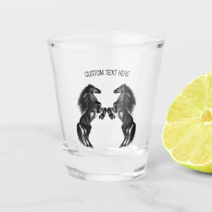 Upright Black Wild Horses Drawing - Add Your Text Shot Glass