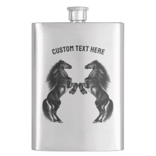Upright Black Wild Horses Flask - Your Text 