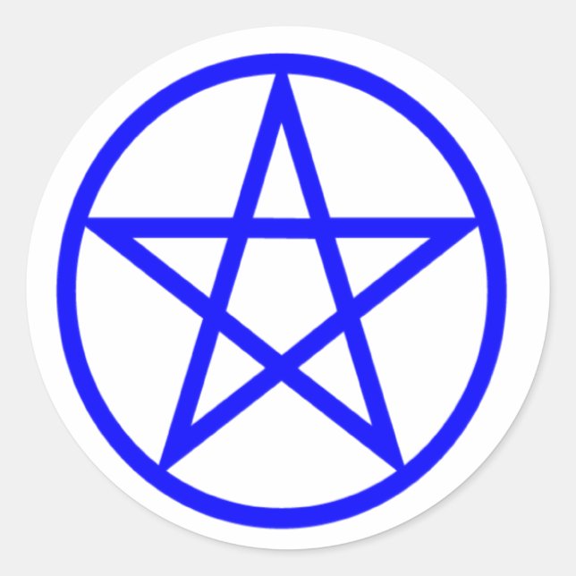 Upright Blue Pentagram Classic Round Sticker (Front)
