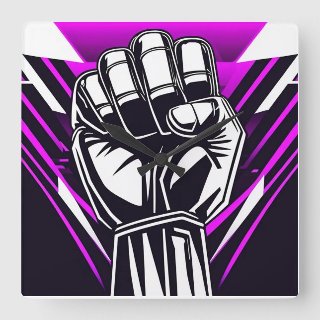 UPRIGHT FIST Comic-scope Square Wall Clock (Front)