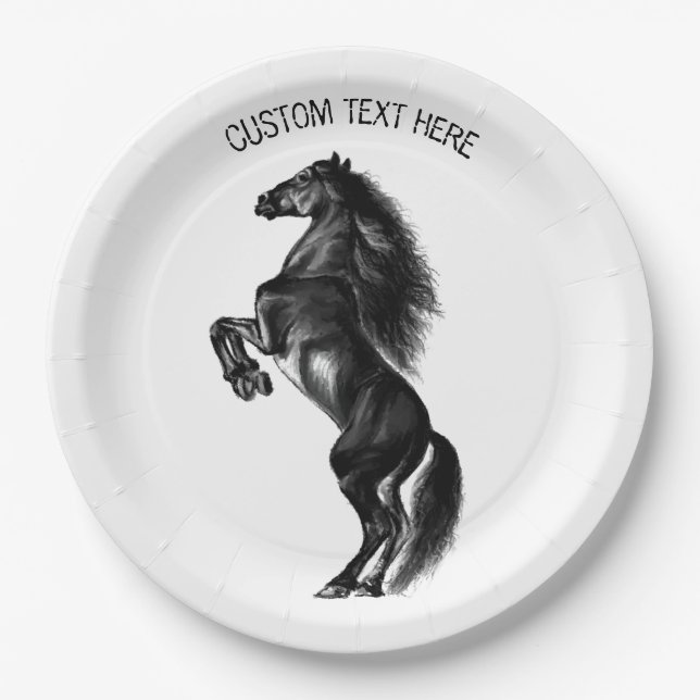 Upright Horse Paper Plates with Custom Text (Front)