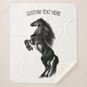 Upright Horse Sherpa Blanket Custom Text and Colou