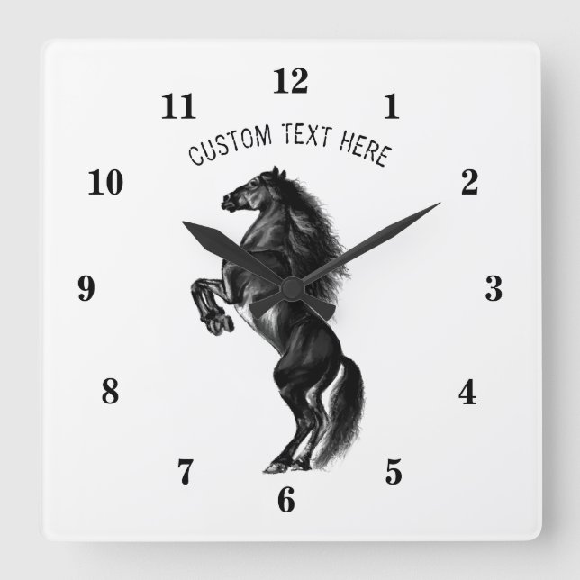 Upright Horse Wall Clock with Custom Text (Front)