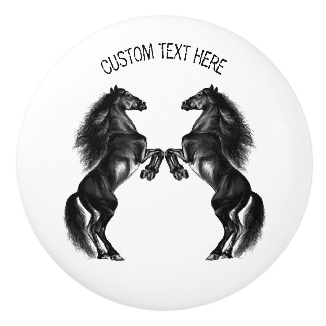 Upright Horses Ceramic Knob - Custom Text (Front)