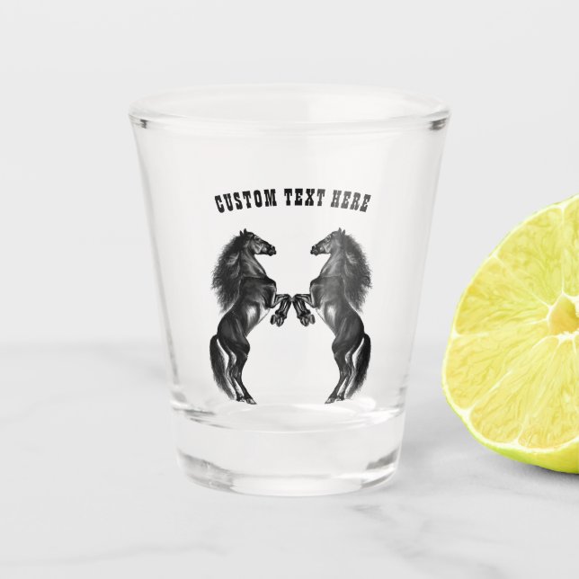 Upright Horses Shot Glass with Custom Text (Front)