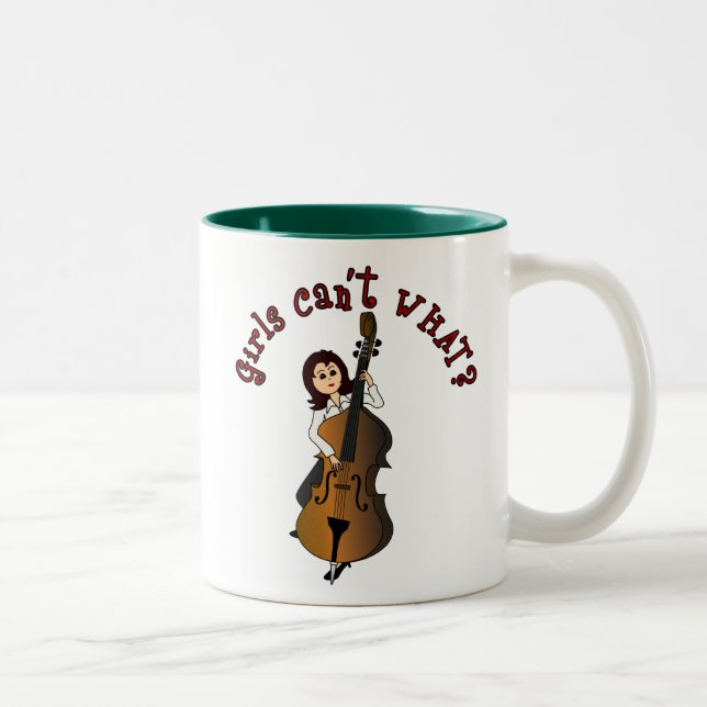Upright String Double Bass Girl Two-Tone Coffee Mug (Right)