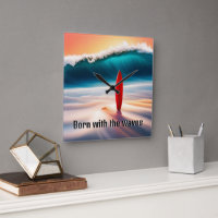 Upright Surfboard in Sand with Wave