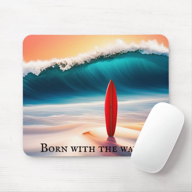 Upright Surfboard With Quote Mouse Mat (With Mouse)
