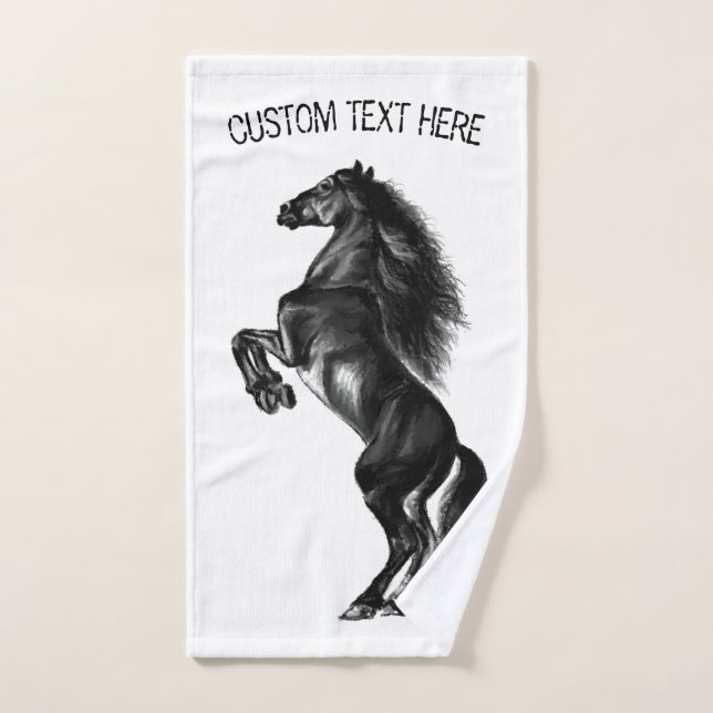 Upright Wild Horse Bath Towels with Custom Text (Hand Towel)