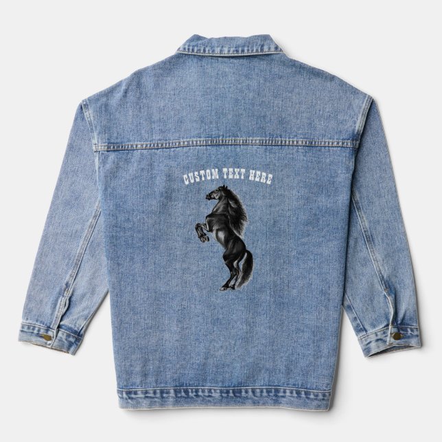 Upright Wild Horse Denim Jacket with Custom Text (Back)