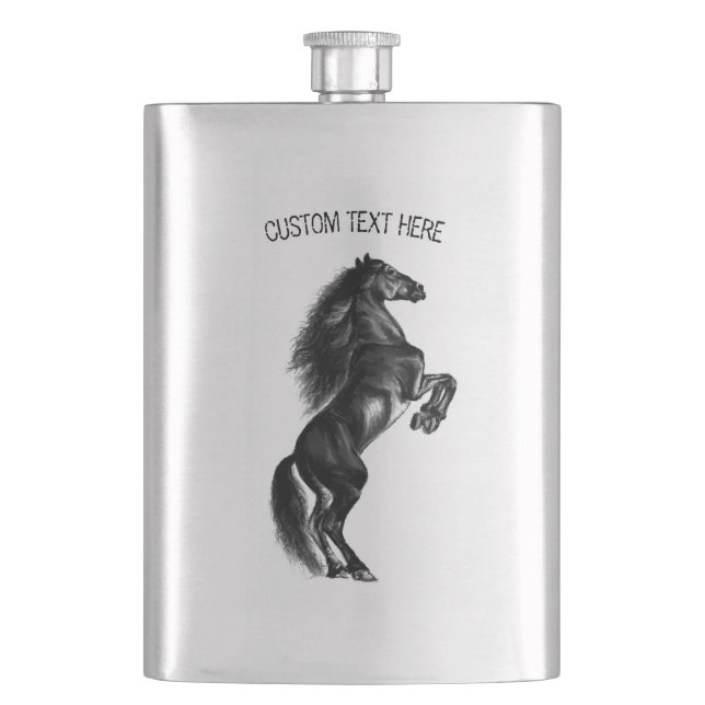 Upright Wild Horse Flask Gift with Custom Text (Front)