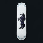 Upright Wild Horse Skateboard with  Custom Text<br><div class="desc">Skateboard with Upright Black Wild Horse - Black and White Drawing Animal Art Mustang Horses by MIGNED - Add Your Unique Text / Name - Choose your favourite text and background colours - Resize and move or remove elements with customisation tool. Please see my other projects / paintings. You can...</div>